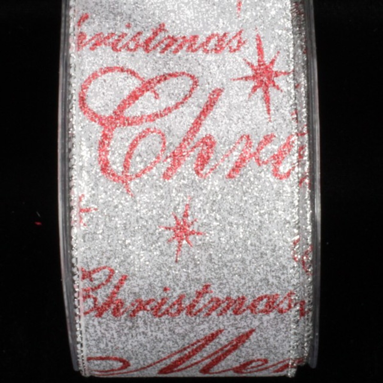 The Ribbon People Silver and Red Merry Christmas Wired Craft Ribbon 2.5" x 20 Yards